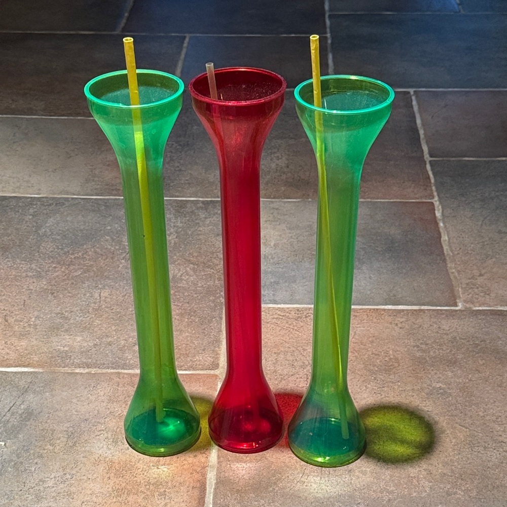 Colorful Plastic Yard Cups with Straws Party Drinkware 16” tall